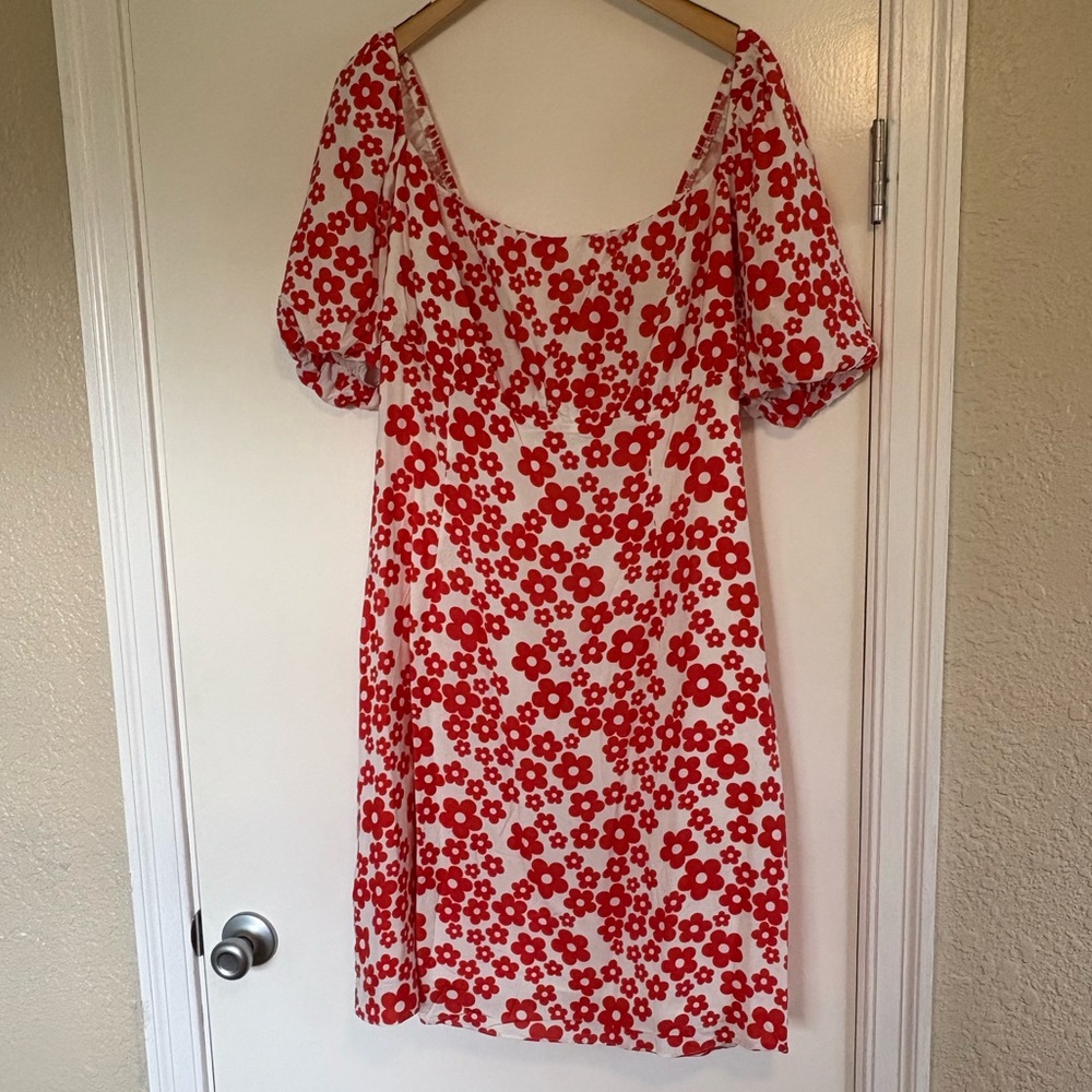 Floral Red and White Dress